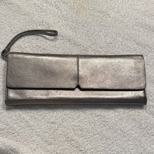 Alfani pewter leather kiss lock clutch wristlet